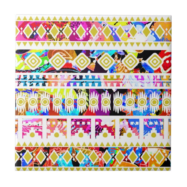 Carreau Joli motif aztèque tribal coloré (Devant)