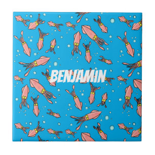 Carreau Joli motif caricature de calmar rose