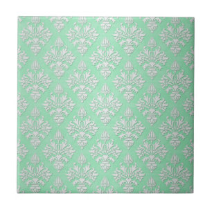 Carreau Joli motif damassé floral vert menthe et blanc