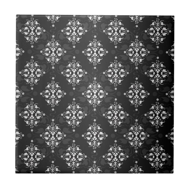 Carreau Joli motif damassé noir et blanc (Devant)