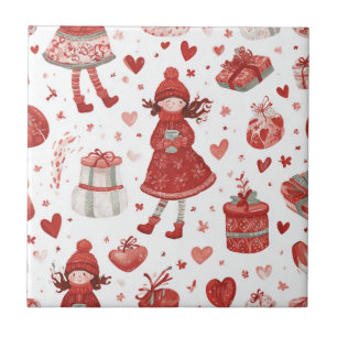 Carreau Joli motif de vacances pour fille d'hiver