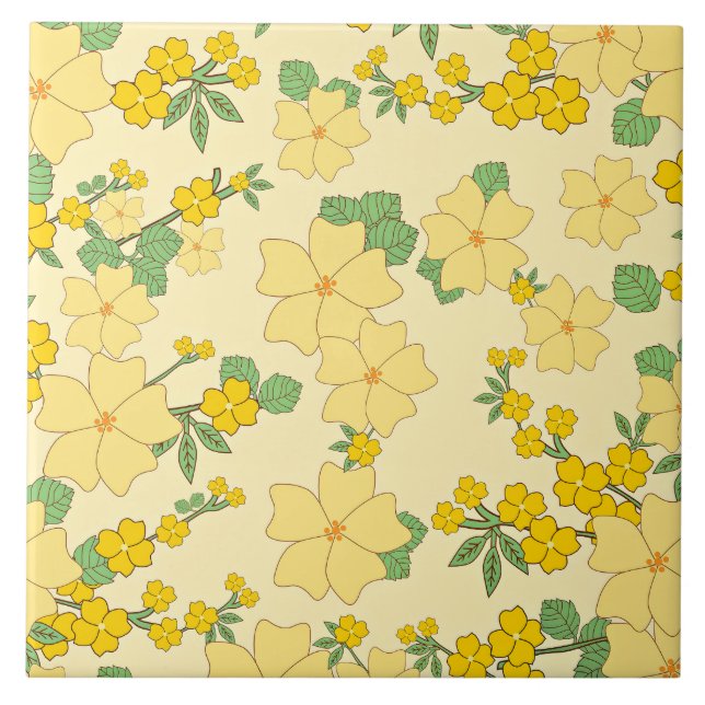 Carreau Joli motif floral jaune pastel, (Devant)