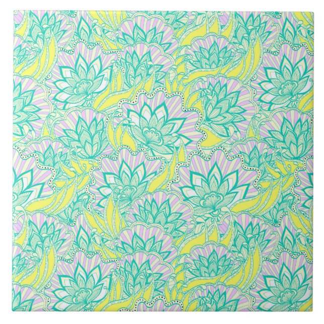 Carreau Joli motif floral vert jaune (Devant)