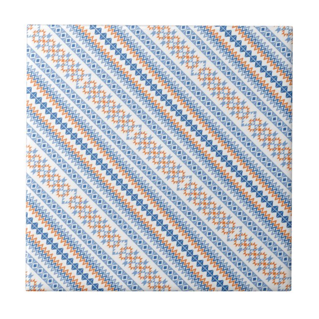 Carreau Joli motif tribal aztèque orange bleu (Devant)