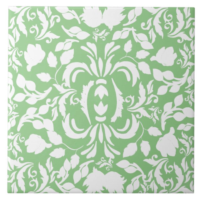 Carreau Joli motif William Morris vert et blanc (Devant)