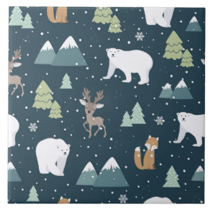 Carreau Joli Noël Animaux d'hiver Motif rustique