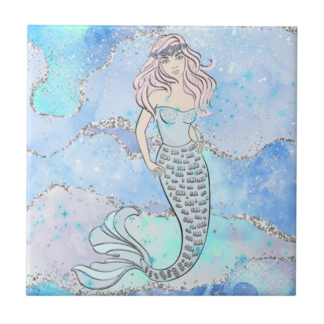 Carreau Joli Ocean Mermaid Blue Silver Parties scintillant (Devant)