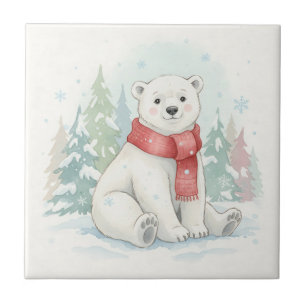 Carreau Joli ours polaire aquarelle hiver