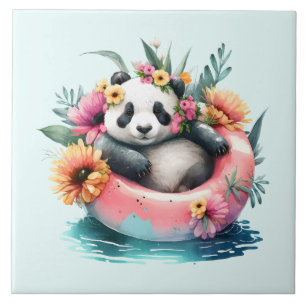 Carreau Joli panda se détendant dans une chambre à air