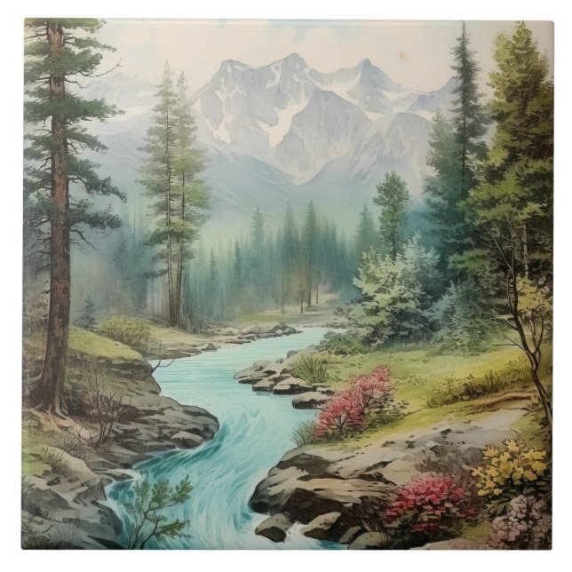 Carreau Joli paysage de lac de montagne  (Devant)