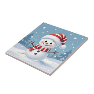 Carreau Joli petit bonhomme de neige avec écharpe et chape