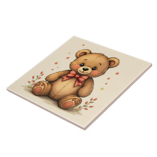 Carreau Joli petit ours brun adorable avec cravate