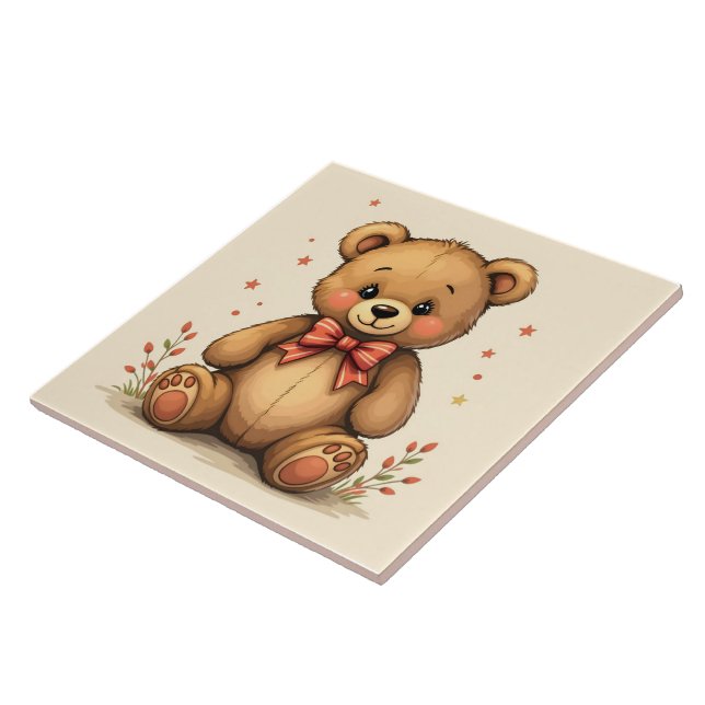 Carreau Joli petit ours brun adorable avec cravate (Côté)