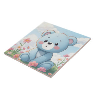 Carreau Joli petit ours en peluche bleu dans le jardin