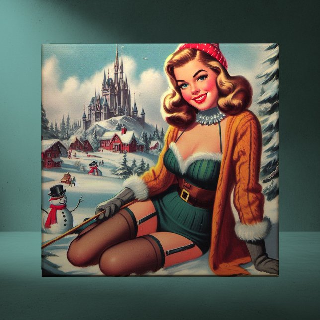Carreau Joli pin-up rétro d'hiver (Créateur téléchargé)