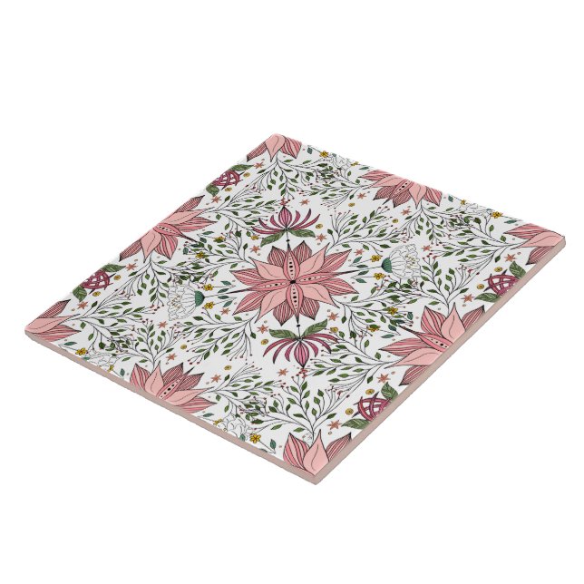 Carreau Joli Pink Floral Dooda Vintage Carrelage Art (Côté)