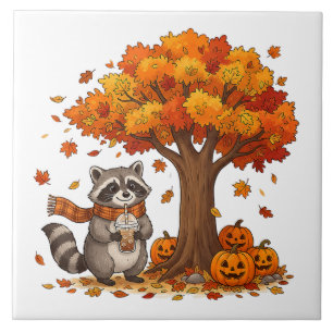 Carreau Joli raton laveur Halloween café glacé automne