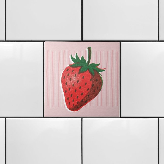 Carreau Joli Risographe Fraise Rose & Rayures  (Créateur téléchargé)