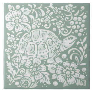 Carreau Joli Sage Green Turtle Forest Snail Woodland