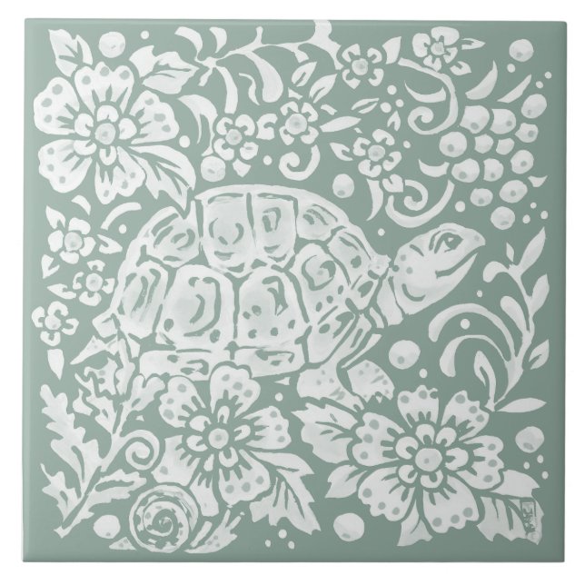 Carreau Joli Sage Green Turtle Forest Snail Woodland (Devant)