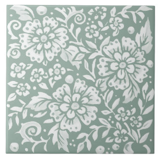 Carreau Joli Sage Vert Blanc Floral Design