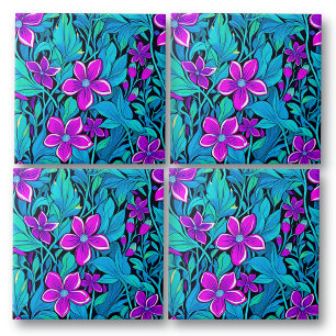 Carreau Joli violet et Turquoise bleu floral