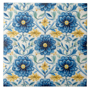 Carreau Jolie bleu et jaune floral vintage