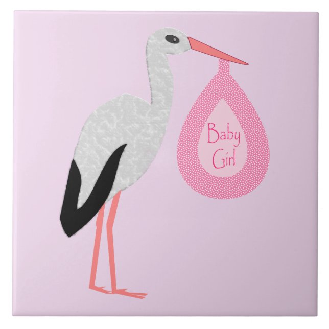 Carreau Jolie chatte rose bébé fille Stork (Devant)