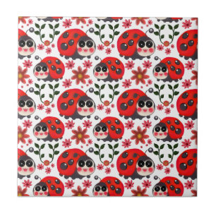 Carreau Jolie coccinelle kawaii motif floral sans couture