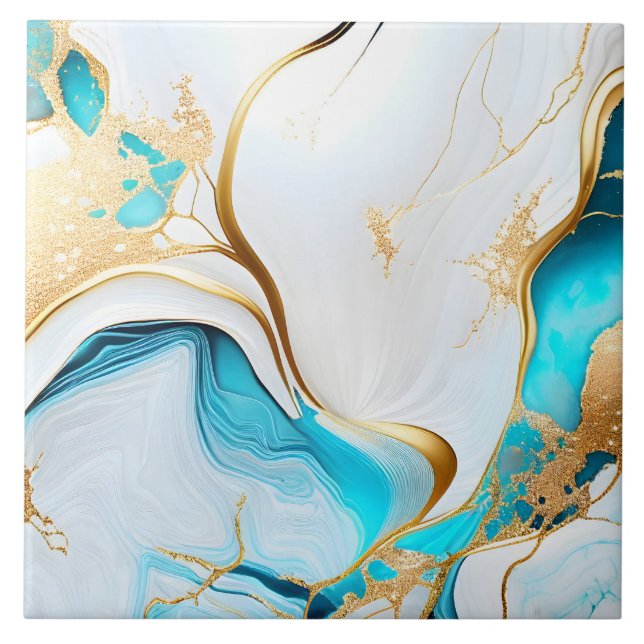 Carreau Jolie conception de Marbre blanc d'or bleu (Devant)