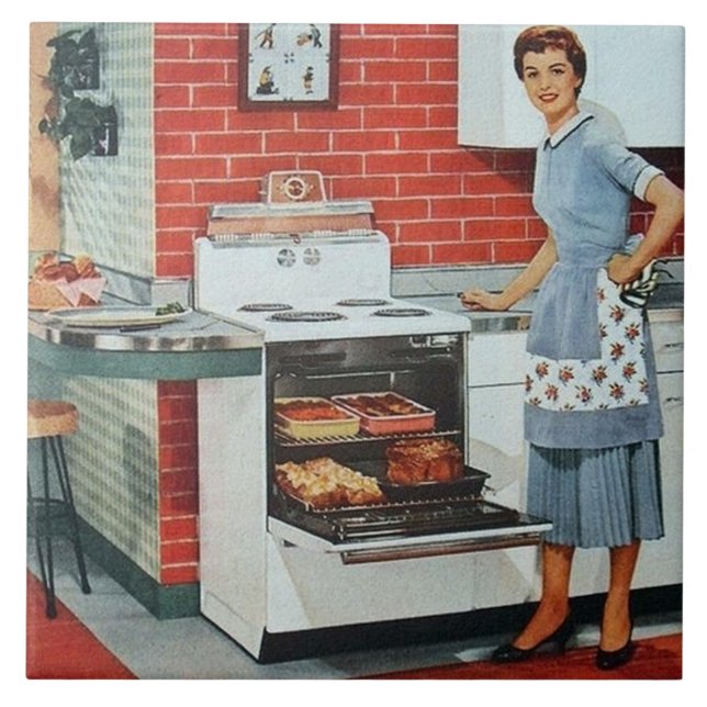 Carreau jolie dame de cuisine rétro vintage (Devant)