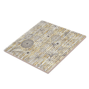 Carreau Jolie fille gris floral Doodles Gris Gris Or Strip