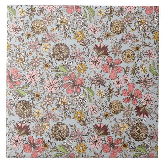 Carreau Jolie fille Vieux Rose Rose Floral Doodles Design (Devant)