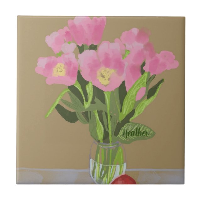 Carreau Jolie Fleur de tulipe d'art moderne Illustration + (Devant)