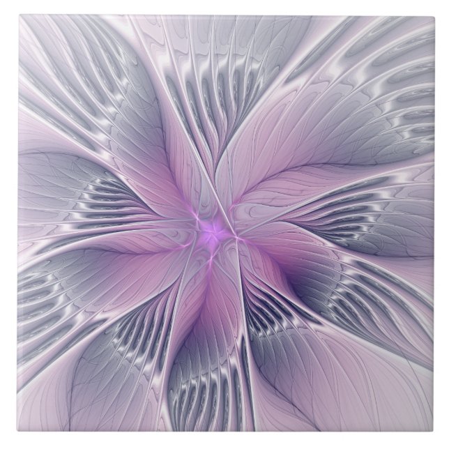 Carreau Jolie fleur rose abstraite moderne art fractal (Devant)