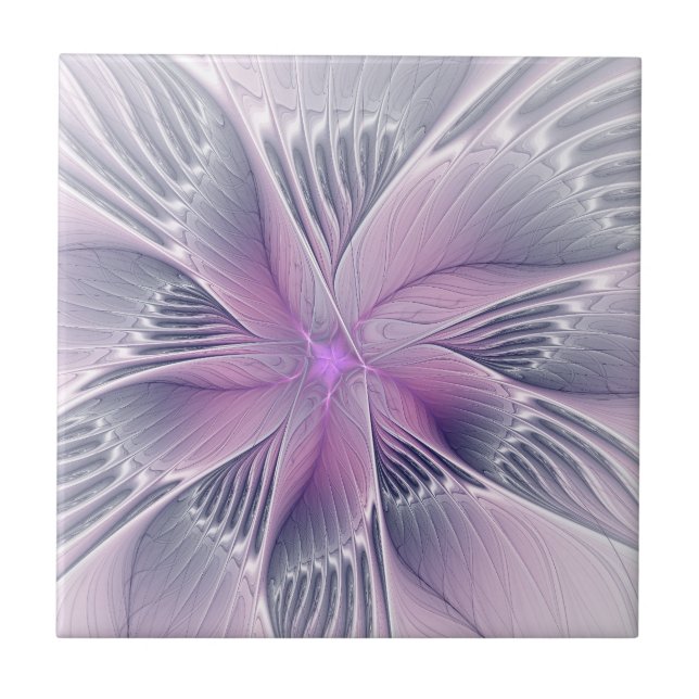 Carreau Jolie fleur rose abstraite moderne art fractal (Devant)
