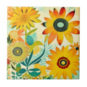 Carreau Jolie folk Art Fleurs Jaunes