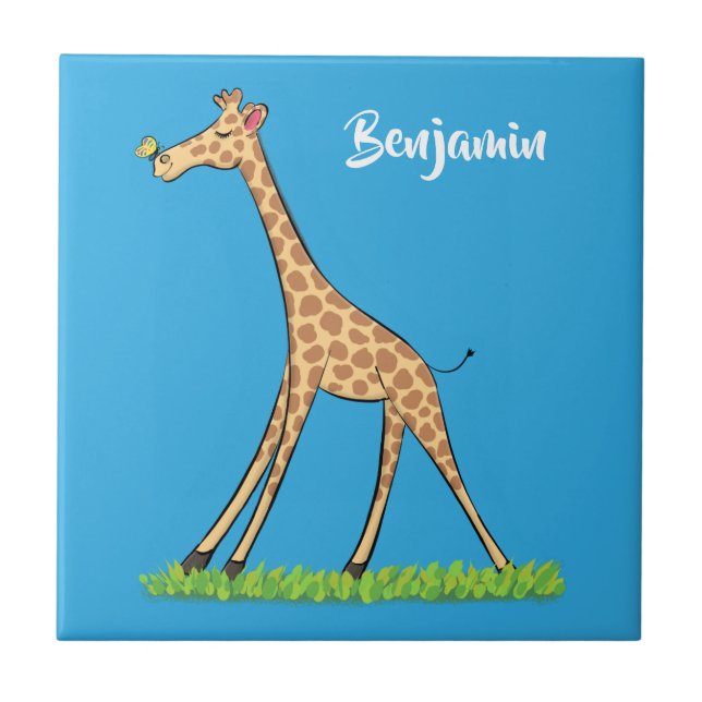 Carreau Jolie girafe avec dessin animé de papillon (Devant)