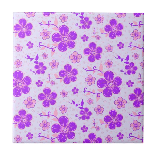 Carreau Jolie impression florale violet et rose sur Lavend (Devant)