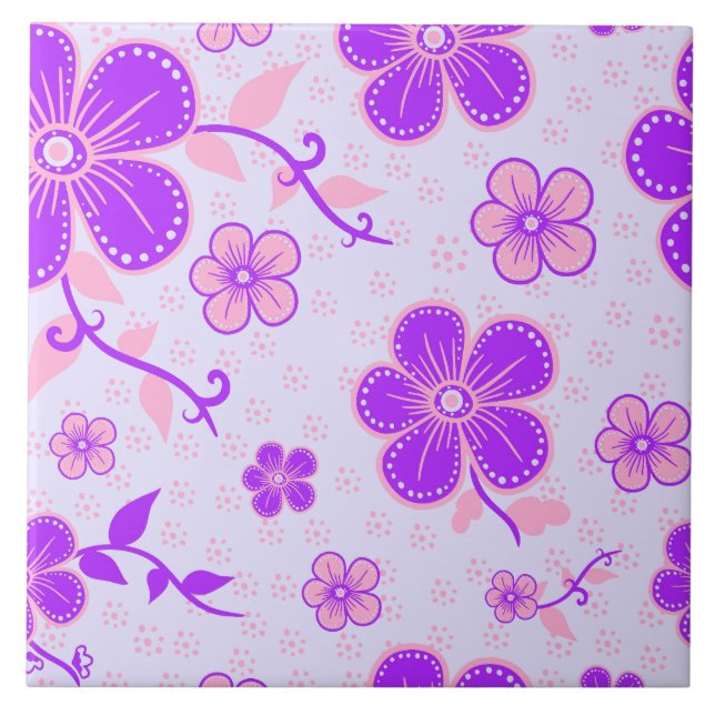 Carreau Jolie impression florale violet et rose sur Lavend (Devant)