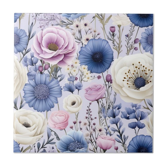Carreau Jolie Lavande Bleue Fleurs Design Floral (Devant)