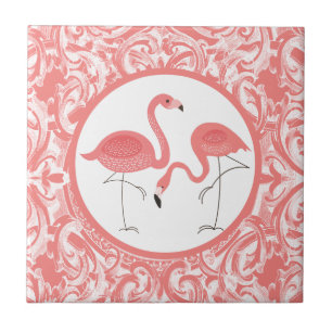 Carreau Jolie Paire De Flamants roses Roses Avec Fils