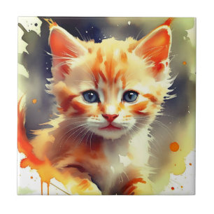 Carreau Jolie peinture aquarelle d'un mignon chat orange