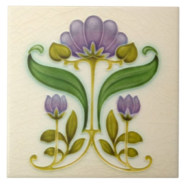 Carreau Jolie peinture violette Art nouveau Floral c1900 T (Devant)