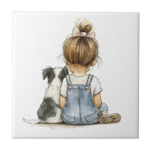 Carreau jolie petite fille avec son chien