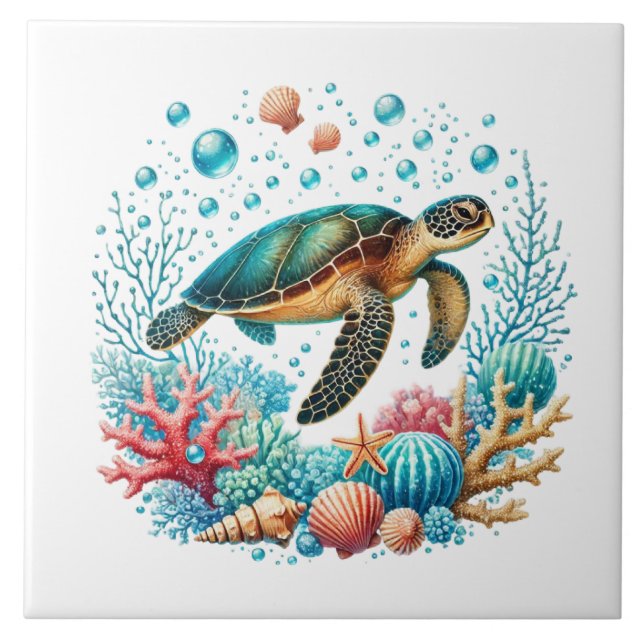 Carreau Jolie tortue de mer de plage  (Devant)