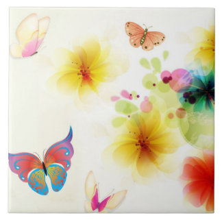 Carreau jolie tuile papillon aux fleurs colorées