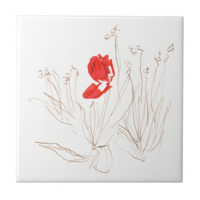 Carreau Jolie tulipe au vent et à la pluie (Devant)
