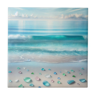 Carreau Jolie vague bleu océan et verre de mer