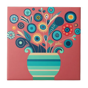 Carreau Jolies fleurs abstraites dans un vase.